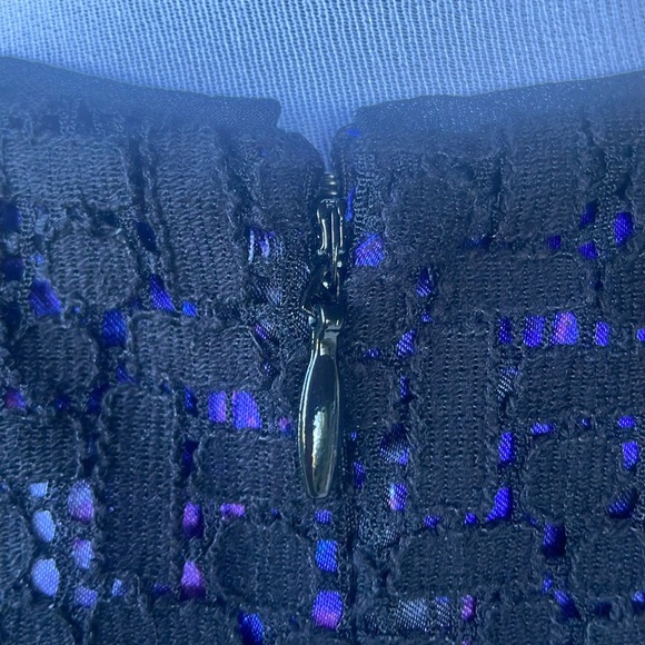 Tahari sheath dress black geometric lace with bright purple floral underlayer - Picture 12 of 12